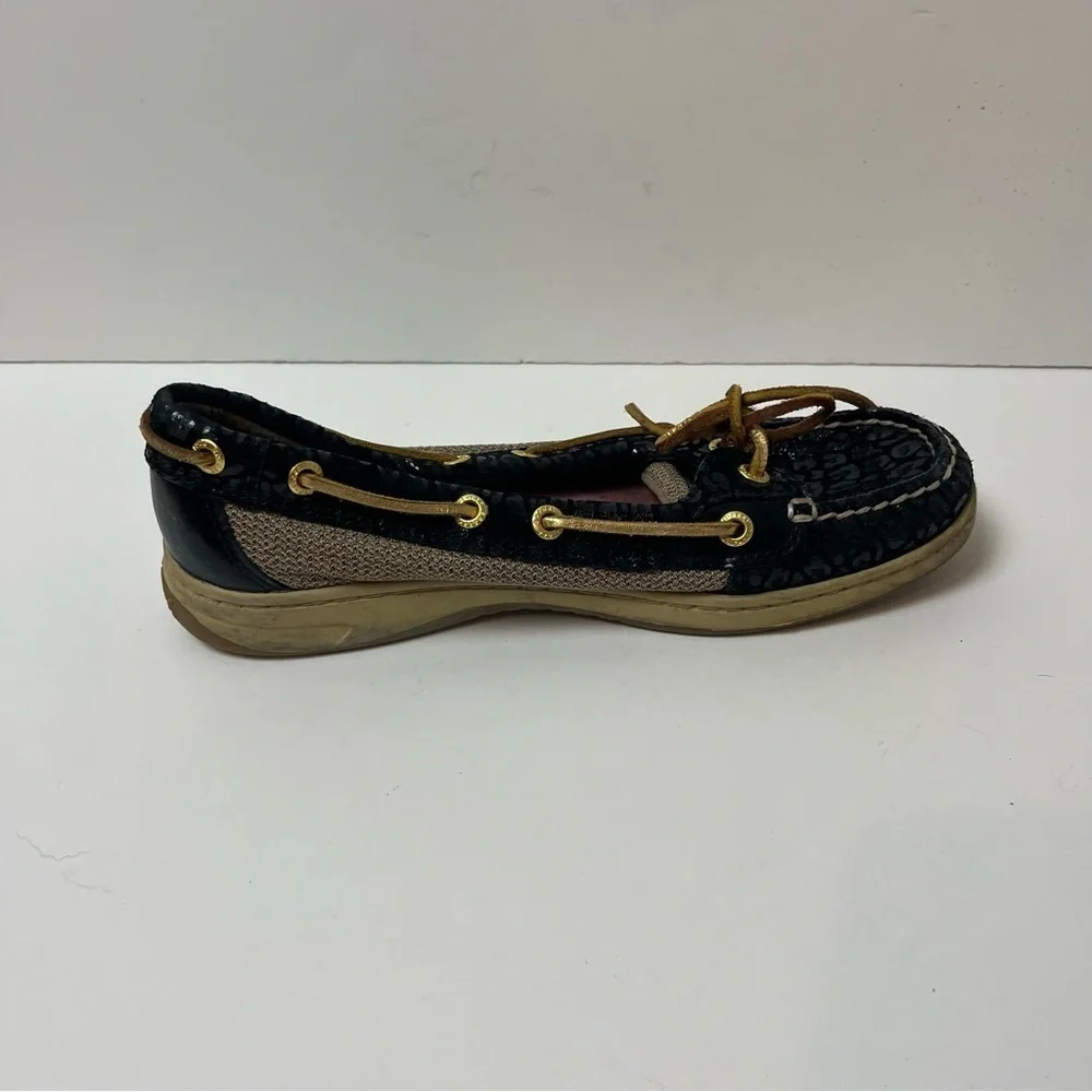 Sperry's Topsider Angelfish Boat Shoe Black Animal‎ Print 6.5M